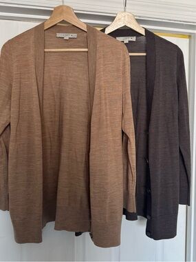 Bundle of Two Loft Cardigans Wool Blend M P Brown Tan